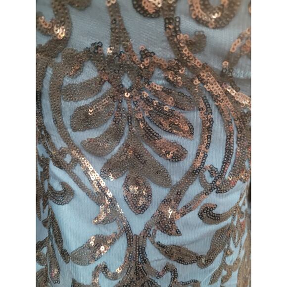 NWT Long Sleeved Patterned Sequin Gown in Blue - Picture 7 of 12